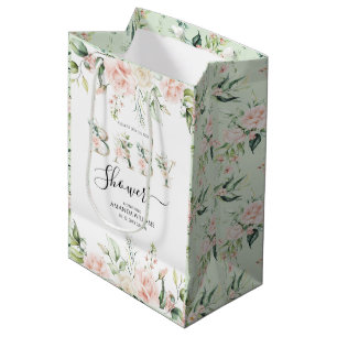 Bolsa De Regalo Mediana Letras florales de rosas pálidas en Baby Shower