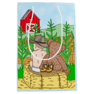 Bolsa De Regalo Mediana Lil' Cowboy y el Baby Shower de Teddy Bear Boy