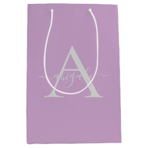 Bolsa De Regalo Mediana Lila con Letra Monogramada Elegante Minimalista