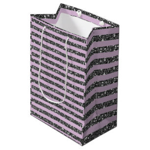 Bolsa De Regalo Mediana Lila Lavanda Purpura Plata Brillo Rayas Fiesta
