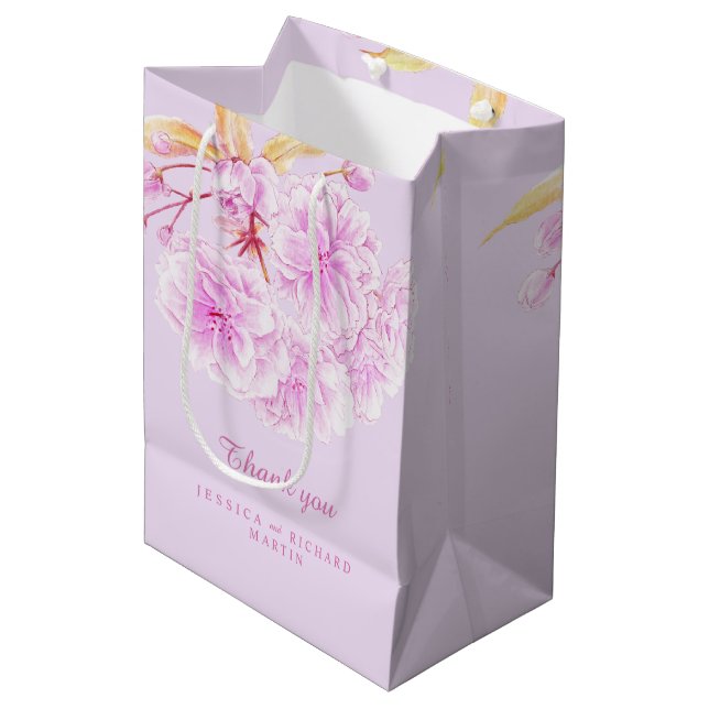Bolsa De Regalo Mediana Lilac flor rosa flores arte boda gracias (Angulo Anverso)