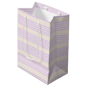 Bolsa De Regalo Mediana Lilac púrpura y beige cinco rayas patrón