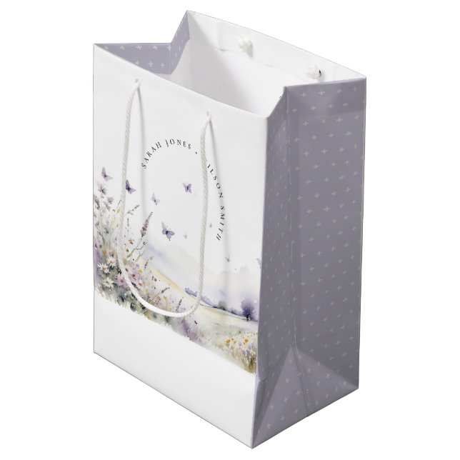 Bolsa De Regalo Mediana Lilac Wildflower Boda paisajístico de campo de mar (Angulo Anverso)