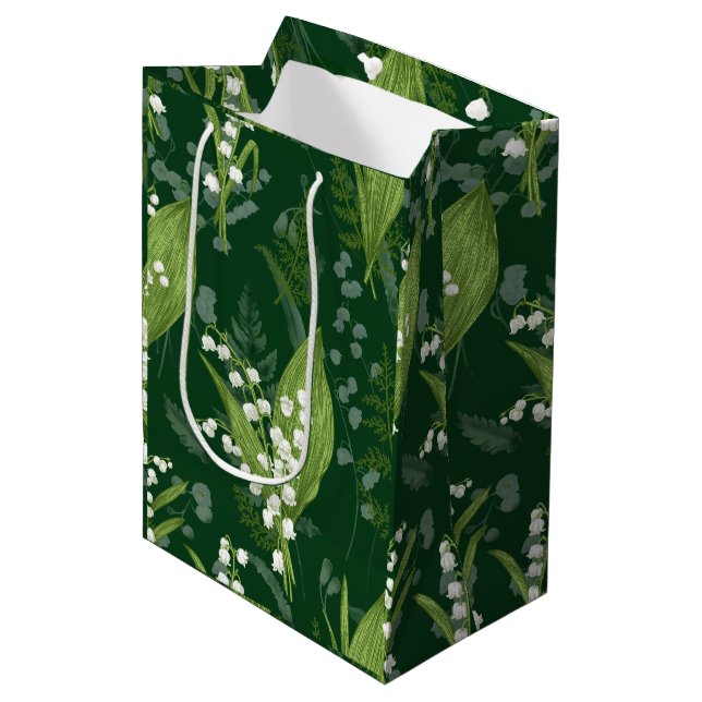 Bolsa De Regalo Mediana Lily of Valley con Ferns || Verde oscuro (Angulo Anverso)