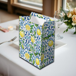 Bolsa De Regalo Mediana Limones Mediterráneos Baldosas Azules