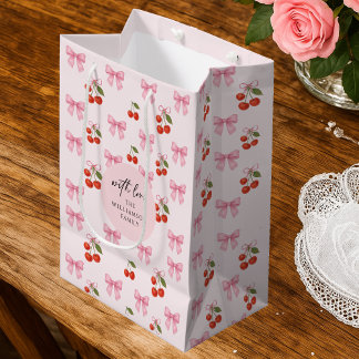 Bolsa De Regalo Mediana Lindo patrón coquette de lazo de cereza en acuarel