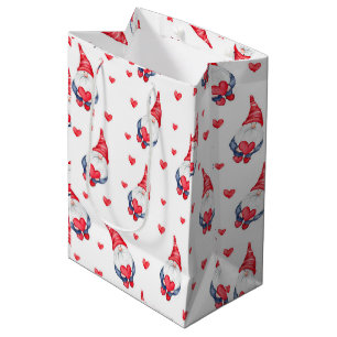 Bolsa De Regalo Mediana lindo patrón de amor con gnomos y corazones