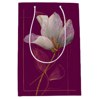 Bolsa De Regalo Mediana Línea dorada de magnolia blanca magenta