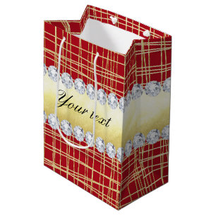 Bolsa De Regalo Mediana Líneas y diamantes rojos del entrecruzamiento del