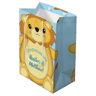 Bolsa De Regalo Mediana Lion Baby Shower Blue