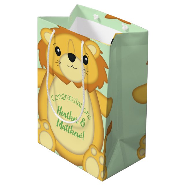 Bolsa De Regalo Mediana Lion Baby Shower Green (Angulo reverso)