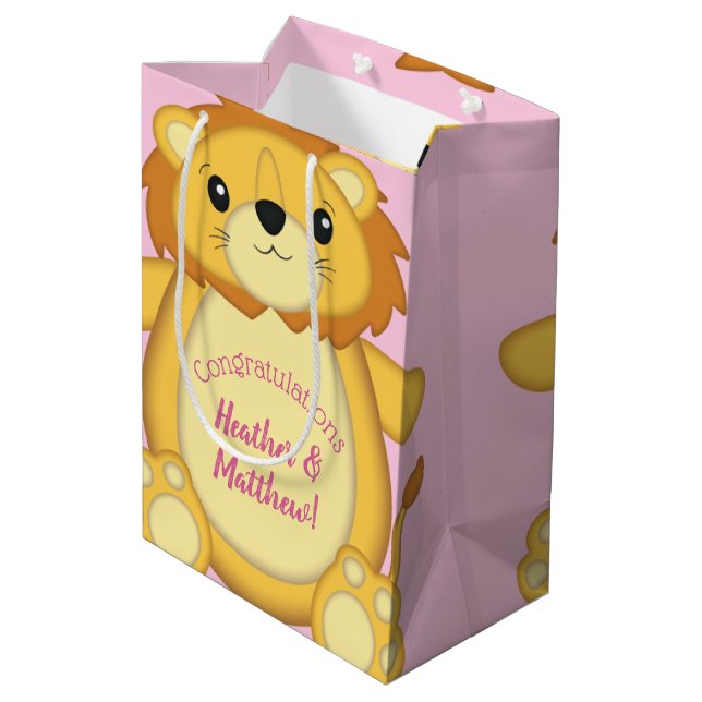 Bolsa De Regalo Mediana Lion Baby Shower Pink (Angulo reverso)