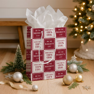Bolsa De Regalo Mediana Lista traviesa 100% Carbón   Navidades divertidos