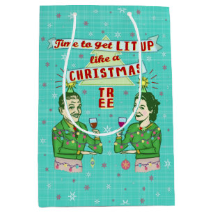 Bolsa De Regalo Mediana Lit de consumición retro de los pares del humor
