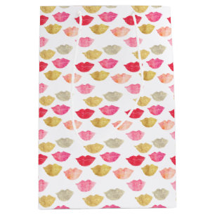 Bolsa De Regalo Mediana Litros de acuarela rosados rojos dorados