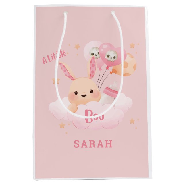 Bolsa De Regalo Mediana Little Boo Pink Halloween Baby Shower (Anverso)