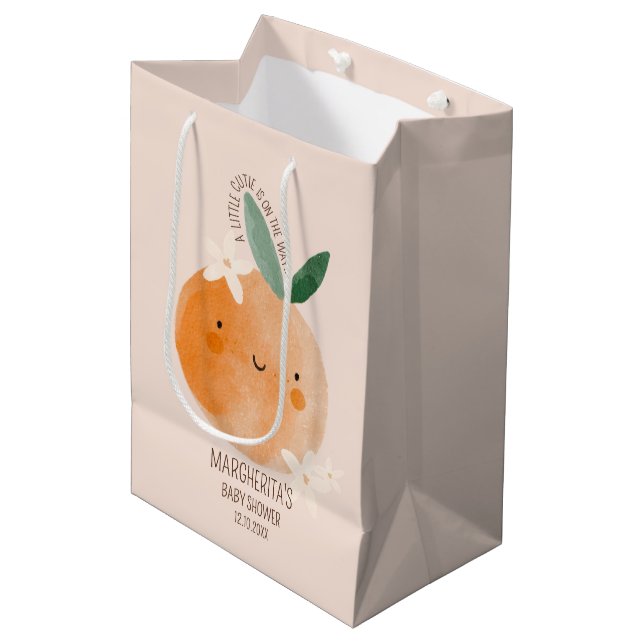 Bolsa De Regalo Mediana Little Cutie Naranja Citrus Botanus Baby Shower (Angulo Anverso)