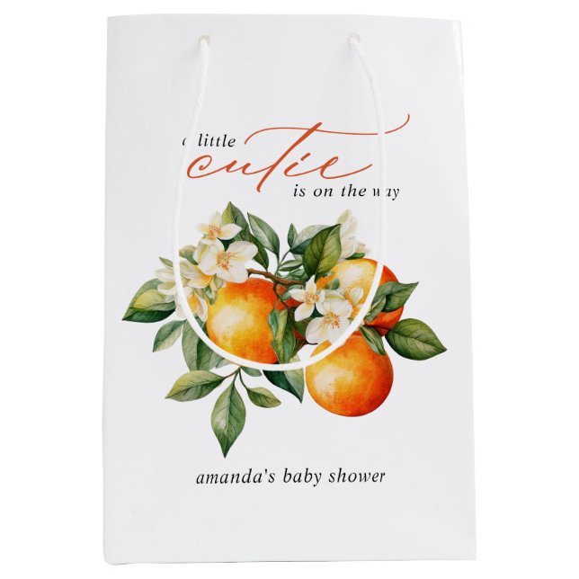 Bolsa De Regalo Mediana Little Cutie Naranja Clementine Baby Shower (Anverso)