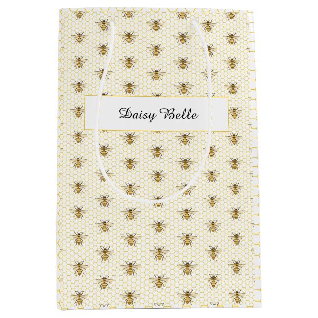 Bolsa De Regalo Mediana Little Honey Bee On The Way Yellow Baby Shower (Anverso)