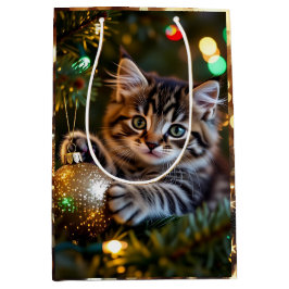 Bolsa De Regalo Mediana Little Kitten on Christmas Tree