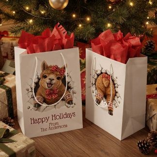 Bolsa De Regalo Mediana Llama de Navidad Rompiendo la Parte delantera y Tr