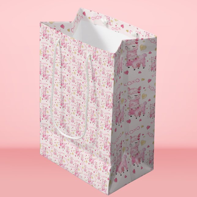 Bolsa De Regalo Mediana Llama rosa acuarela XOXO (Subido por el creador)