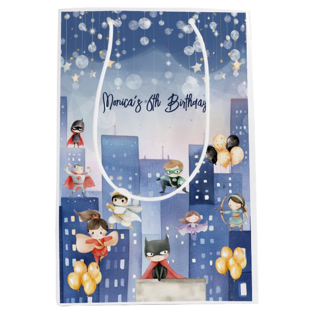Bolsa De Regalo Mediana Llamando a todos los superhéroes cumpleaños (Anverso)