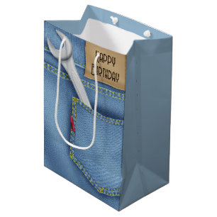 Bolsa De Regalo Mediana Llave de cumpleaños en Jean Pocket