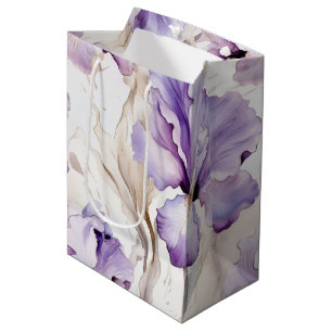 Bolsa De Regalo Mediana Lluvia de Novia Floral de Iris Crema Púrpura Román
