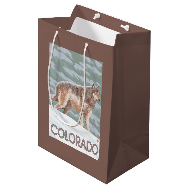 Bolsa De Regalo Mediana Lobo gris StandingColorado (Angulo Anverso)