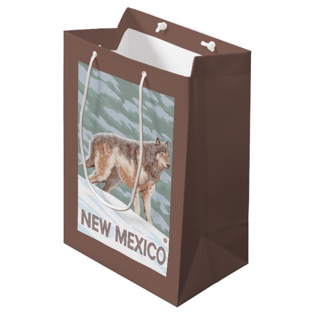Bolsa De Regalo Mediana Lobo gris StandingNew México (Angulo Anverso)