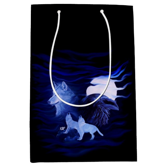 Bolsa De Regalo Mediana Lobos y Raven con luna llena (Anverso)