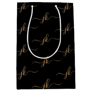 Bolsa De Regalo Mediana Logo de Monograma de Negocios Oro Negro