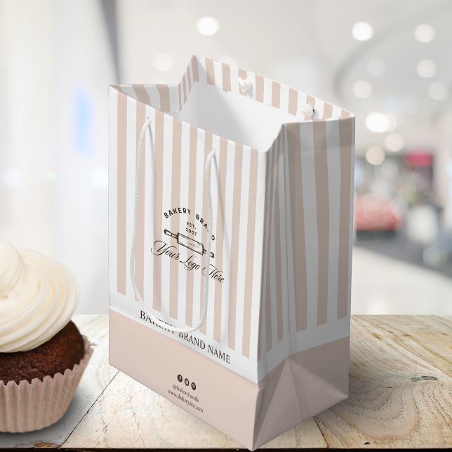 Bolsa De Regalo Mediana Logo de Panadería de franjas rosadas francesas vin (Subido por el creador)