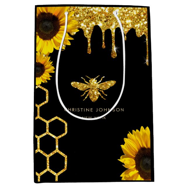 Bolsa De Regalo Mediana logotipo de abeja y girasoles (Anverso)