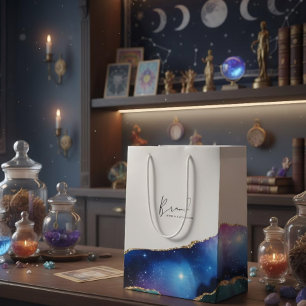 Bolsa De Regalo Mediana Logotipo de marca celestial vibrante de galaxia mo