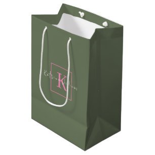 Bolsa De Regalo Mediana Logotipo de marca minimalista Sage Monograma rosa