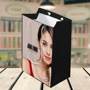 Bolsa De Regalo Mediana Logotipo de Negocio de Joyería de Moda Beige Moder