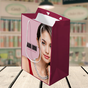 Bolsa De Regalo Mediana Logotipo de Negocio de Joyería de Moda Rosa Modern