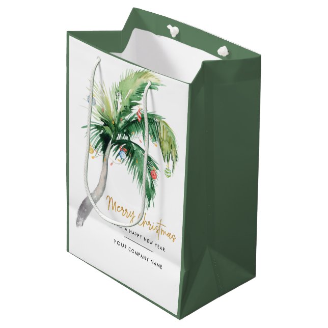 Bolsa De Regalo Mediana Logotipo de negocio de palmera Navidad (Angulo Anverso)