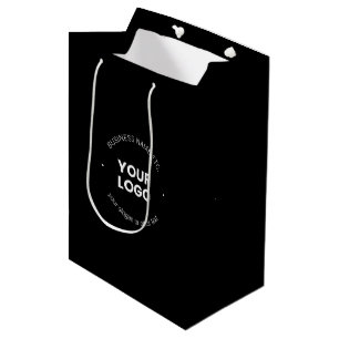 Bolsa De Regalo Mediana Logotipo de su negocio y texto editable   Negro y 