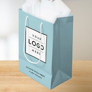 Bolsa De Regalo Mediana Logotipo Empresarial Personalizado Aqua Azul Brand