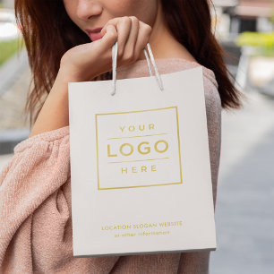 Bolsa De Regalo Mediana Logotipo Empresarial Personalizado en Blanco y Oro