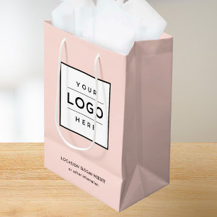 Bolsa De Regalo Mediana Logotipo Empresarial Personalizado Rosa Pálido con