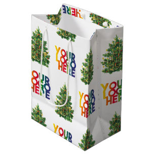Bolsa De Regalo Mediana Logotipo Empresarial Sencillo de Navidad Árbol de