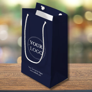 Bolsa De Regalo Mediana Logotipo personalizado azul marino de empresa