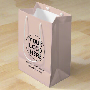 Bolsa De Regalo Mediana Logotipo profesional y texto en rosa Rubor