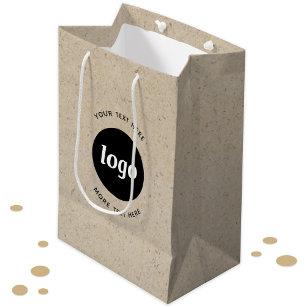 Bolsa De Regalo Mediana Logotipo simple con papel marrón comercial de text