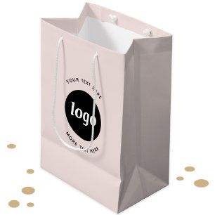 Bolsa De Regalo Mediana Logotipo simple con texto comercial Rubor rosa