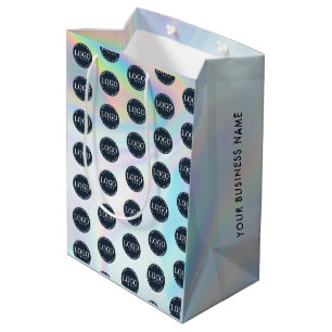 Bolsa De Regalo Mediana Logotipo y nombre de su empresa holográfico simple